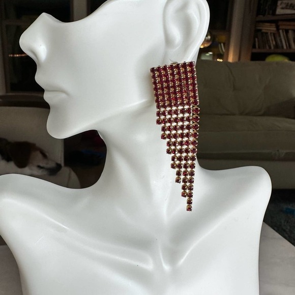 Chandelier earrings cascading imitation ruby fashion jewelry - Picture 2 of 8